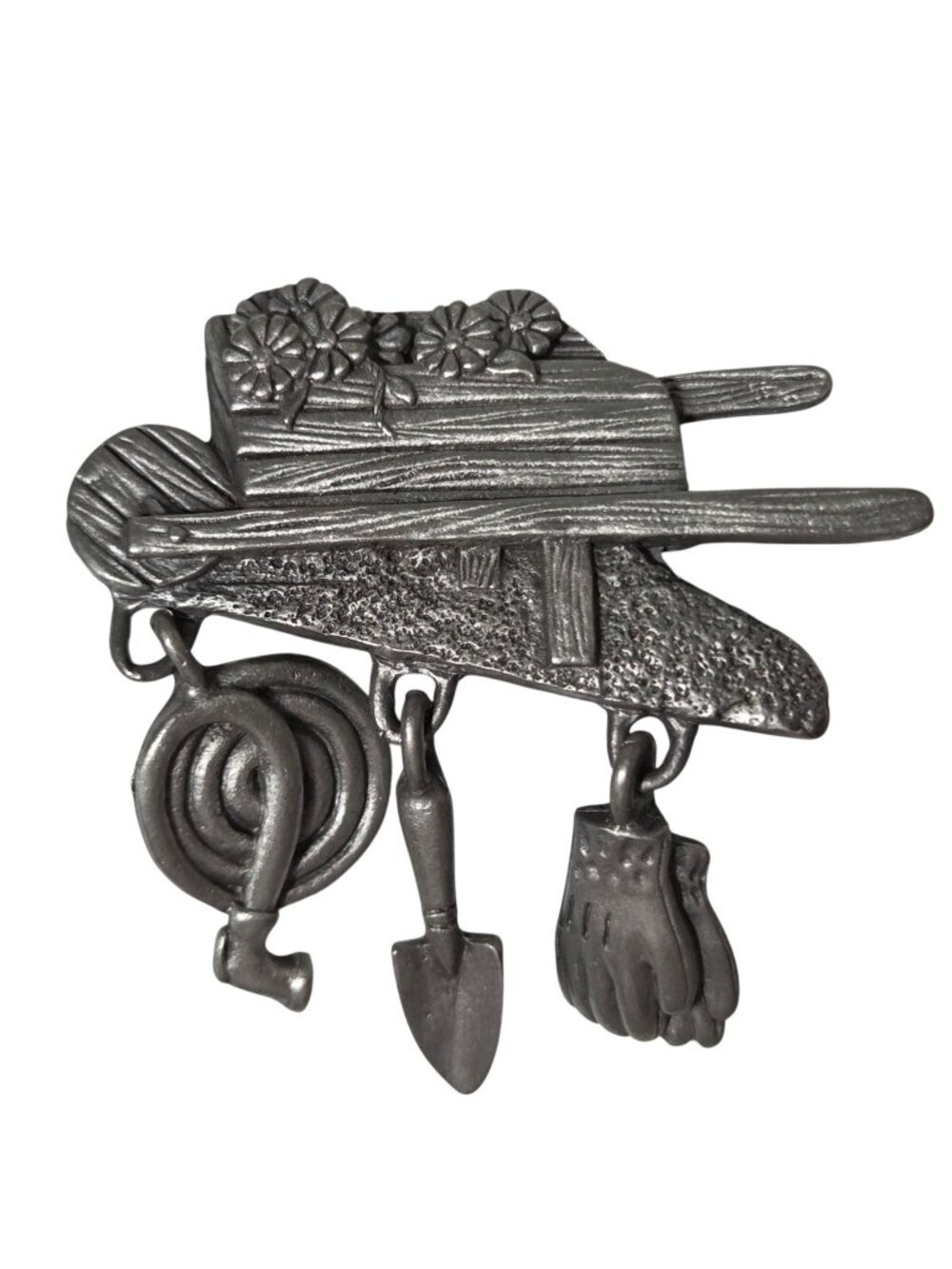 Vintage Pewter Garden Tools Brooch Shovel Hose Gloves Wheelbarrow Design USA